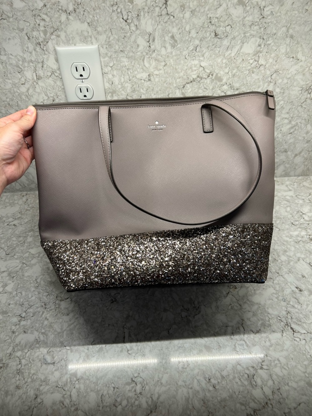 kate spade Taupe Tote with Glitter Trim